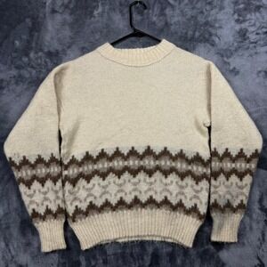 Samband of Iceland Sweater Mens M Cream Brown Fair Isle Wool Pullover Vintage